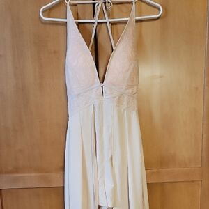 Selfie Leslie Bella Soft Pink Halter Romper Maxi Overlay with Lace Bodice Large